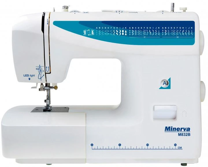 Швейна машина МINERVA M832B,  електромеханічна, 85 Вт,  37 швейних операцій, петля напівавтомат, біл