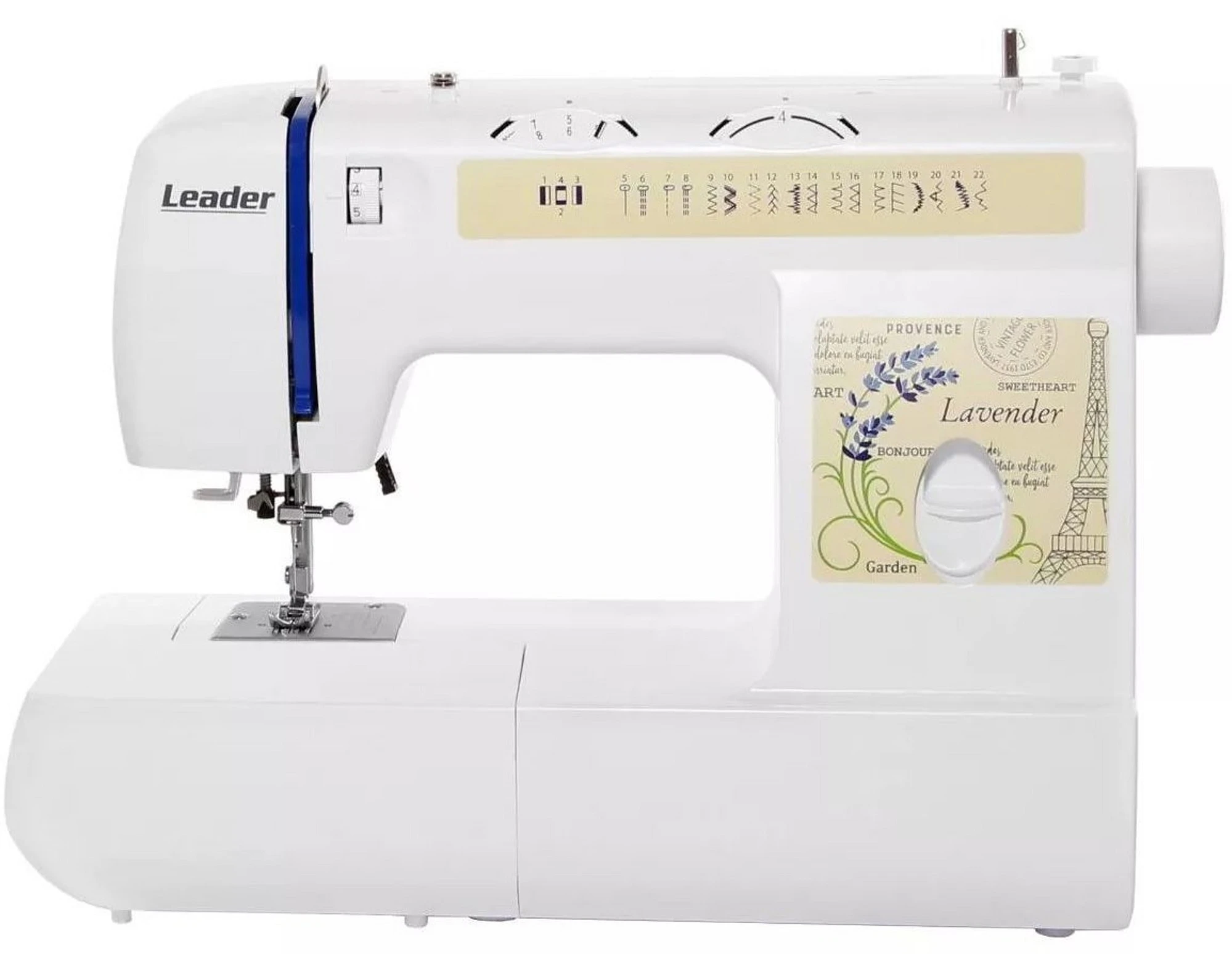 Швейна машина LEADER LAVENDER ,електромеханічна, 70Вт, 22 швейних операцій, петля напівавтомат, біли