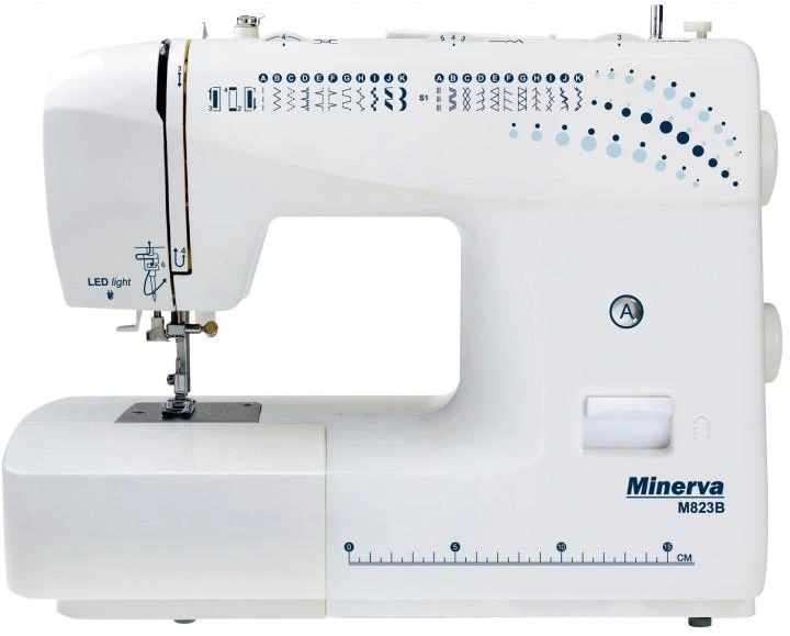 Швейна машина МINERVA M823B, електромеханічна, 85Вт, 26 швейних операцій, петля напівавтомат, білий