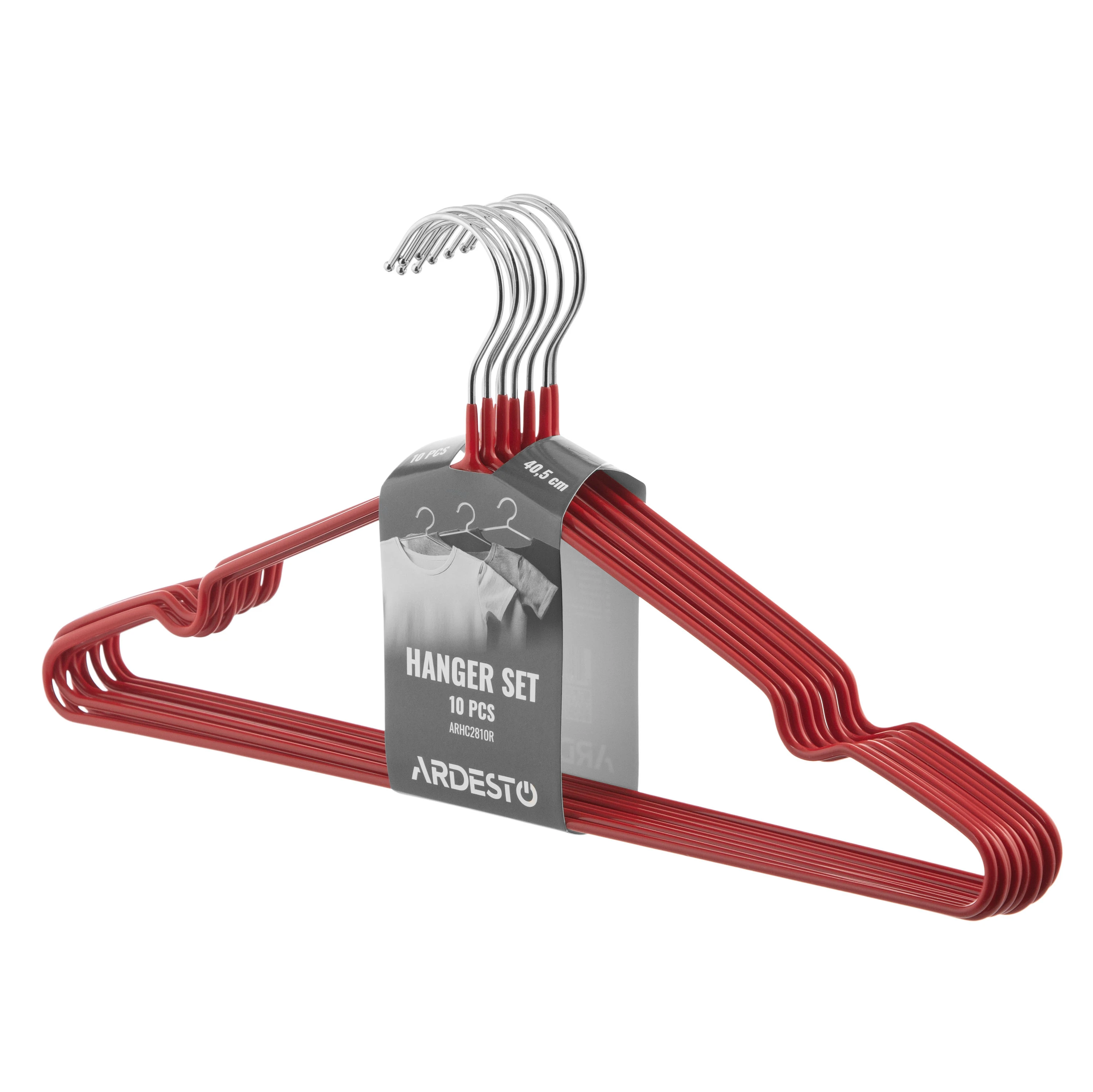 Набір вішаків Ardesto 40.5см, 10шт, метал, ПВХ, червоний - 2