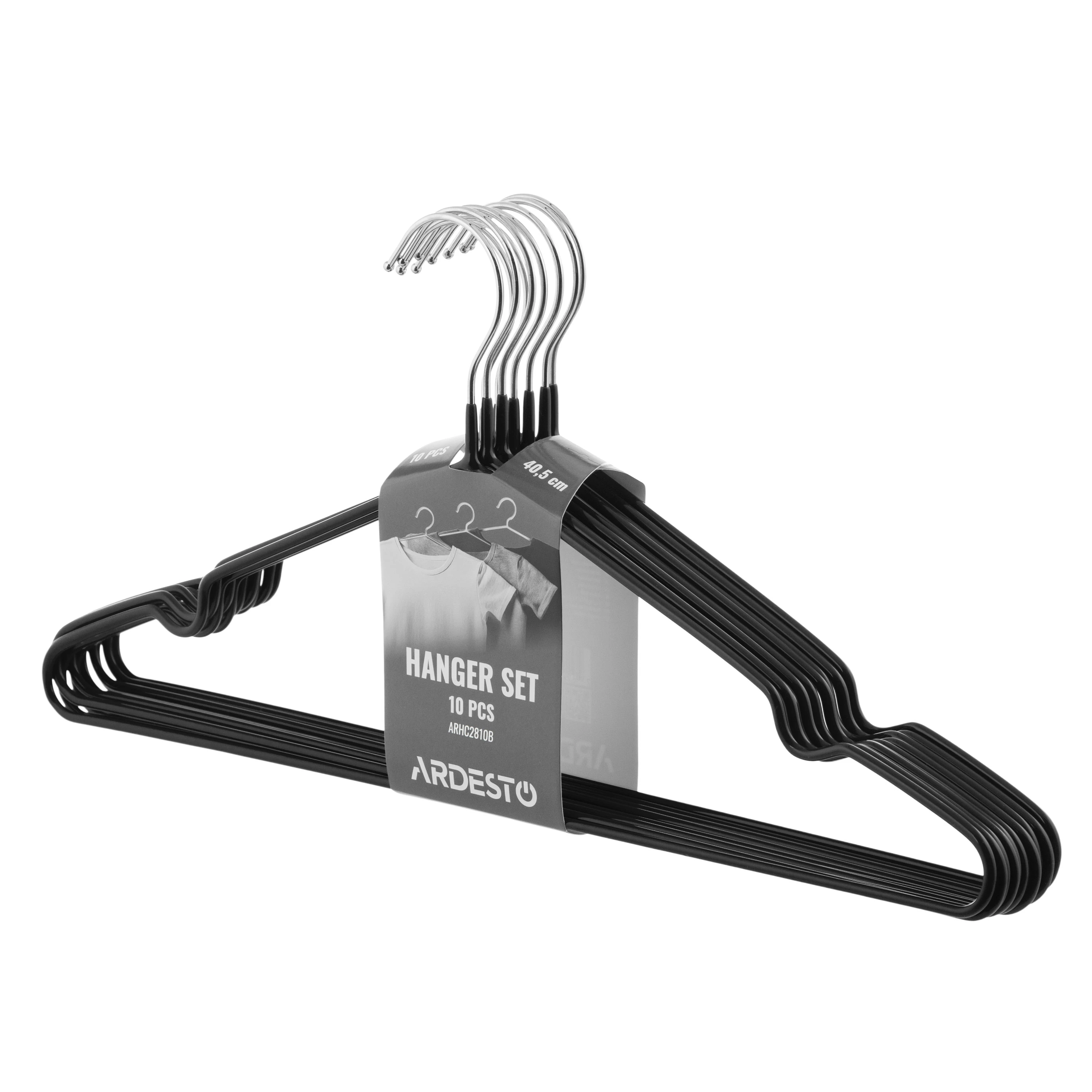 Набір вішаків Ardesto 40.5см, 10шт, метал, ПВХ, чорний - 2