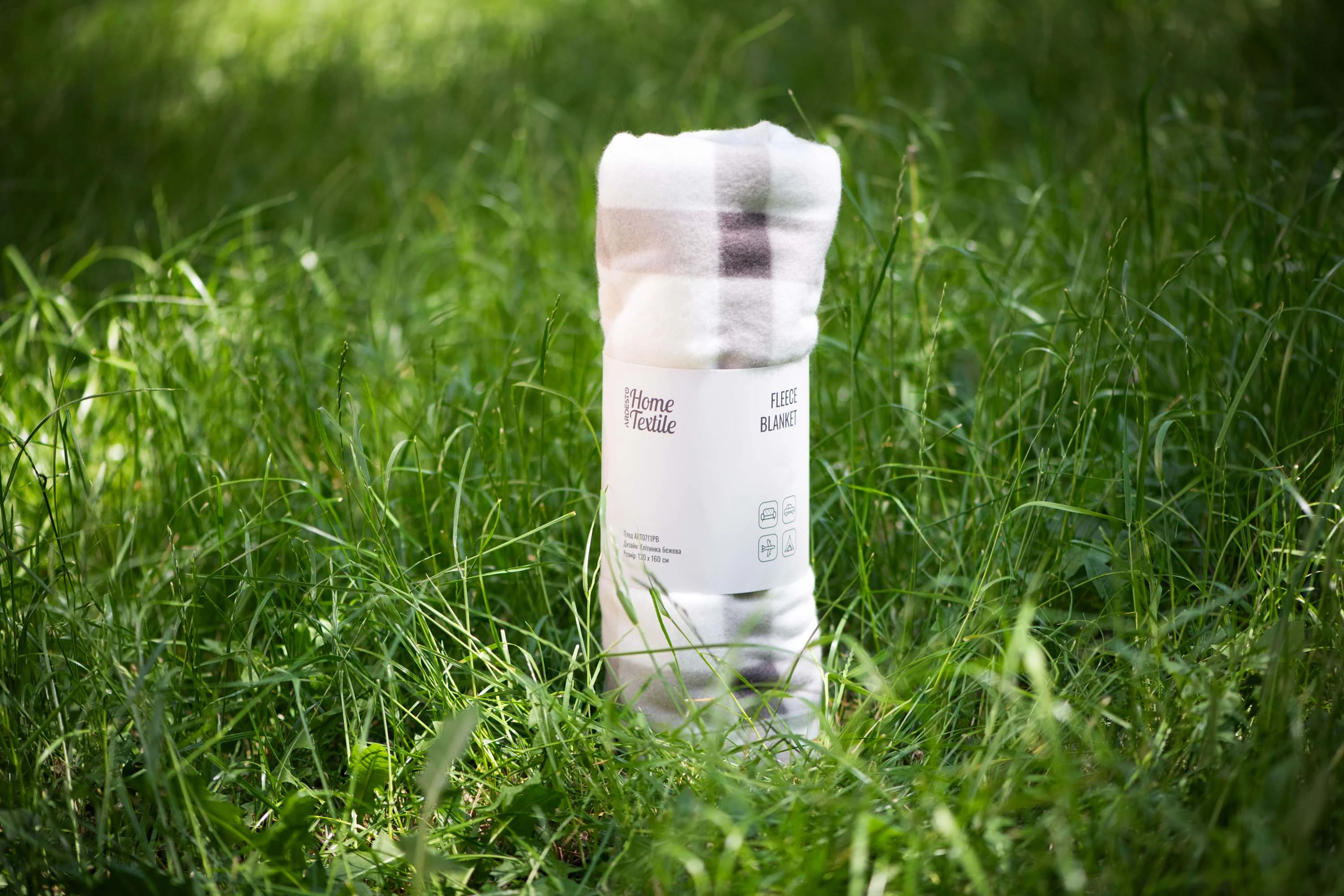 Плед Ardesto Fleece, 130x160см, 100% поліестер, клітинка, бежевий - 2