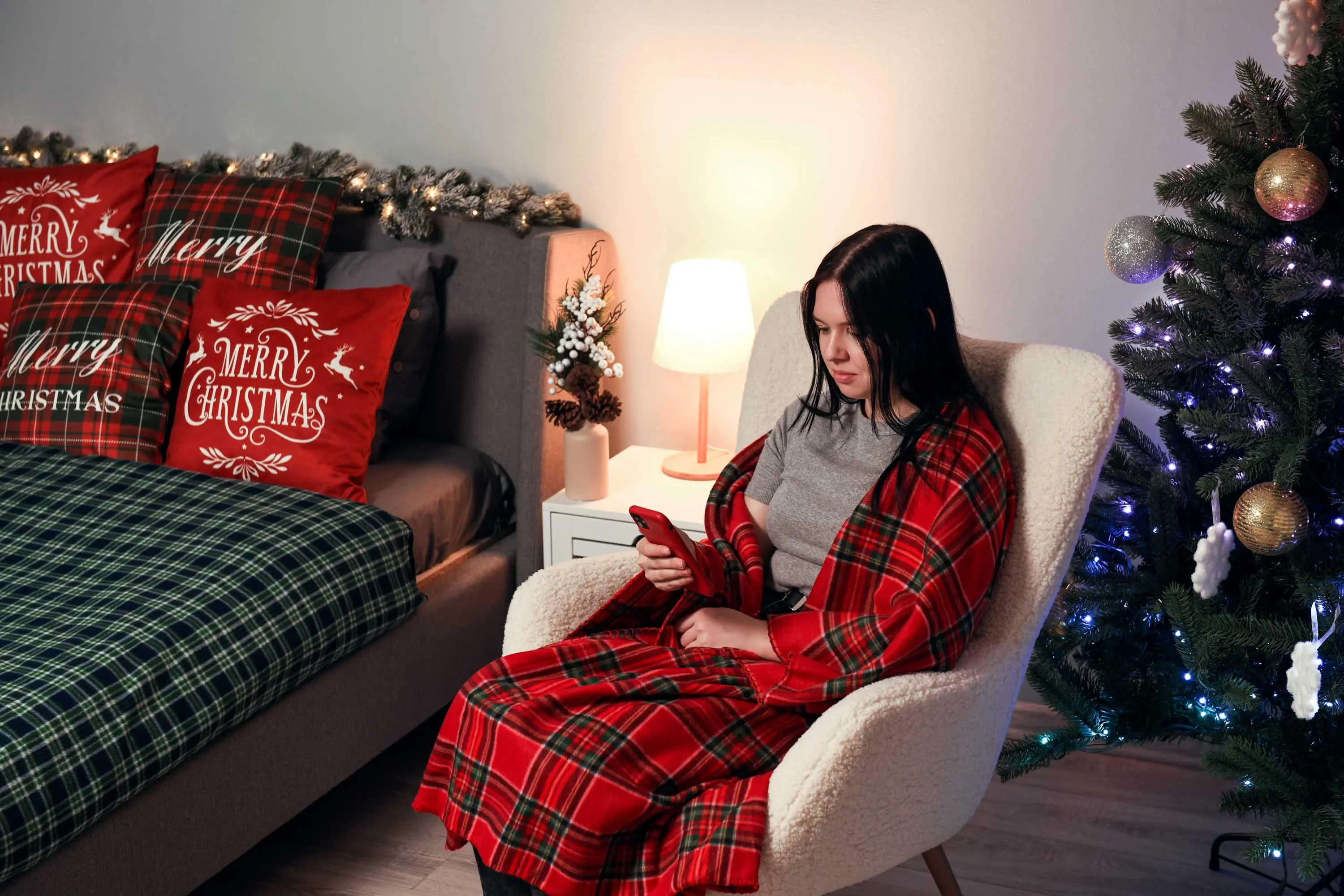 Плед Ardesto Christmas Fleece 130x160см, 100% поліестер, клітинка, червоний - 2