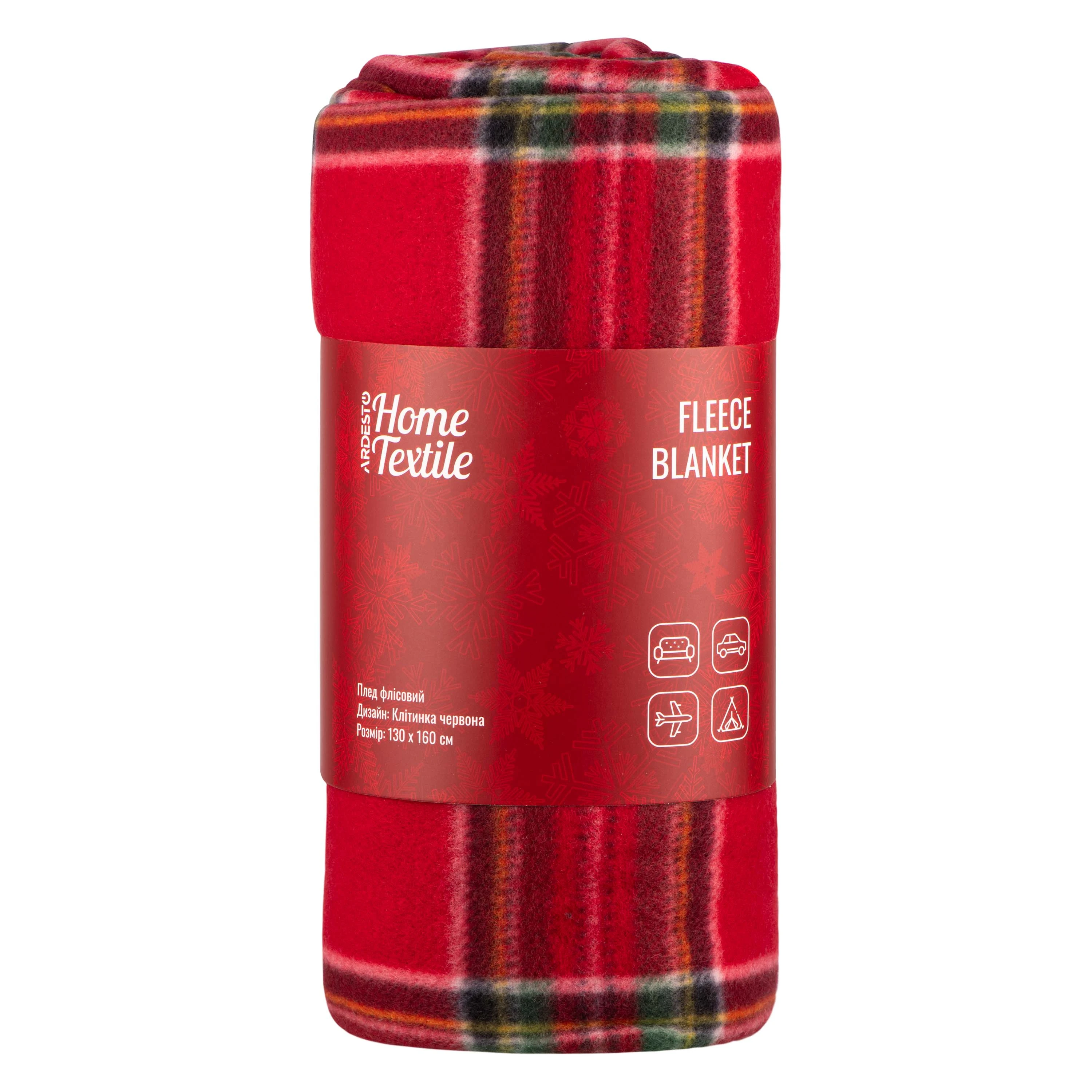 Плед Ardesto Christmas Fleece 130x160см, 100% поліестер, клітинка, червоний