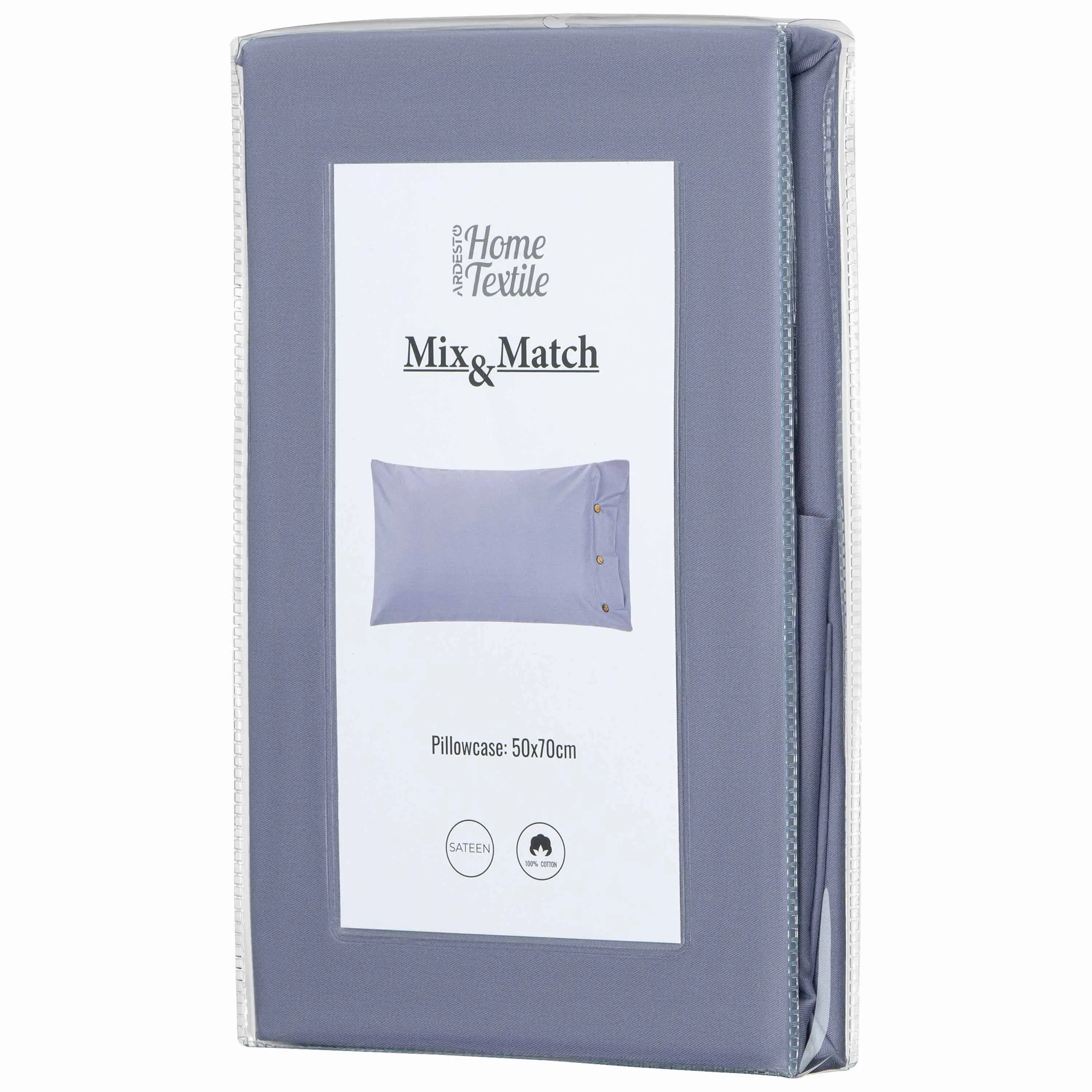 Наволочка Ardesto Mix&Match, 50х70см, 100% бавовна, сатин, сірий - 2