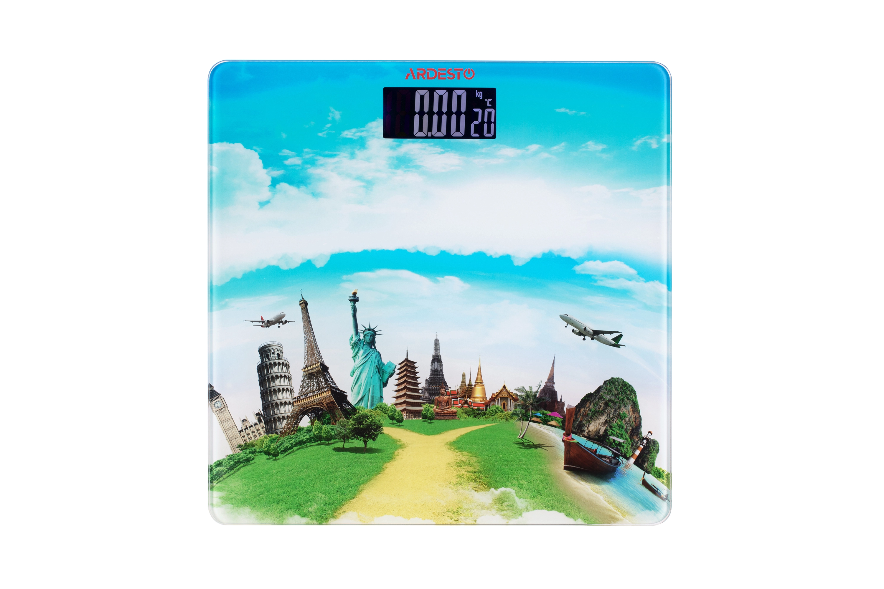 Ваги Ardesto підлогові Travel, 150кг, AAAx2 в комплекті, скло, багатокольорові