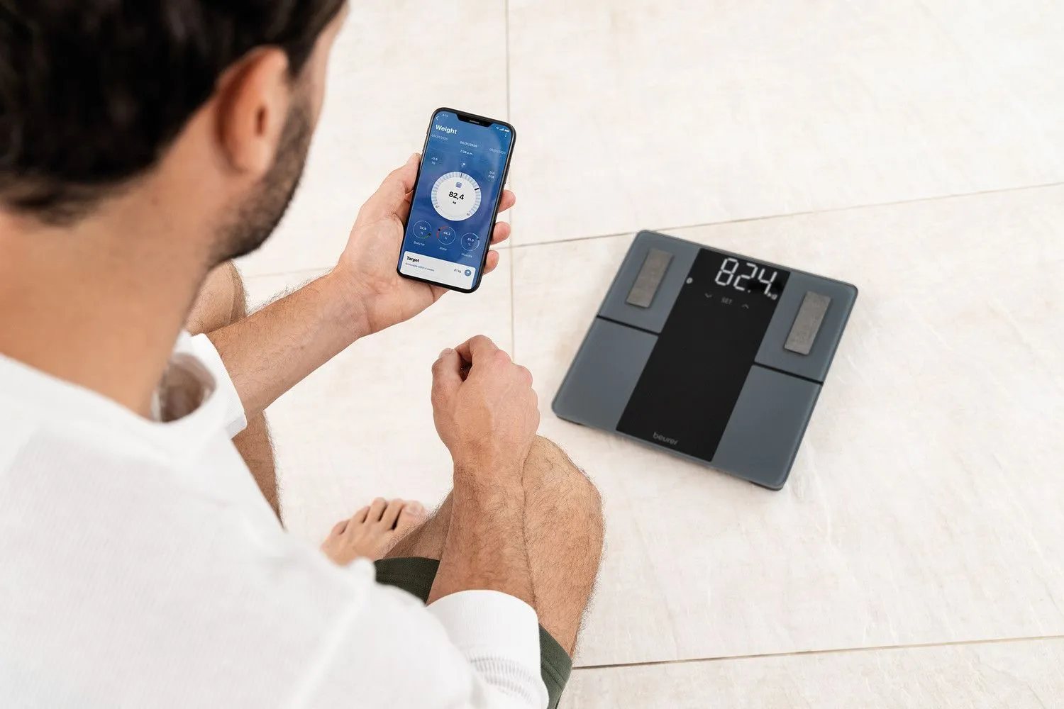 Ваги Beurer підлогові, 180кг, підключення до смартфону, сенсорний, AAAx3 в комплекті, скло, чо - 2