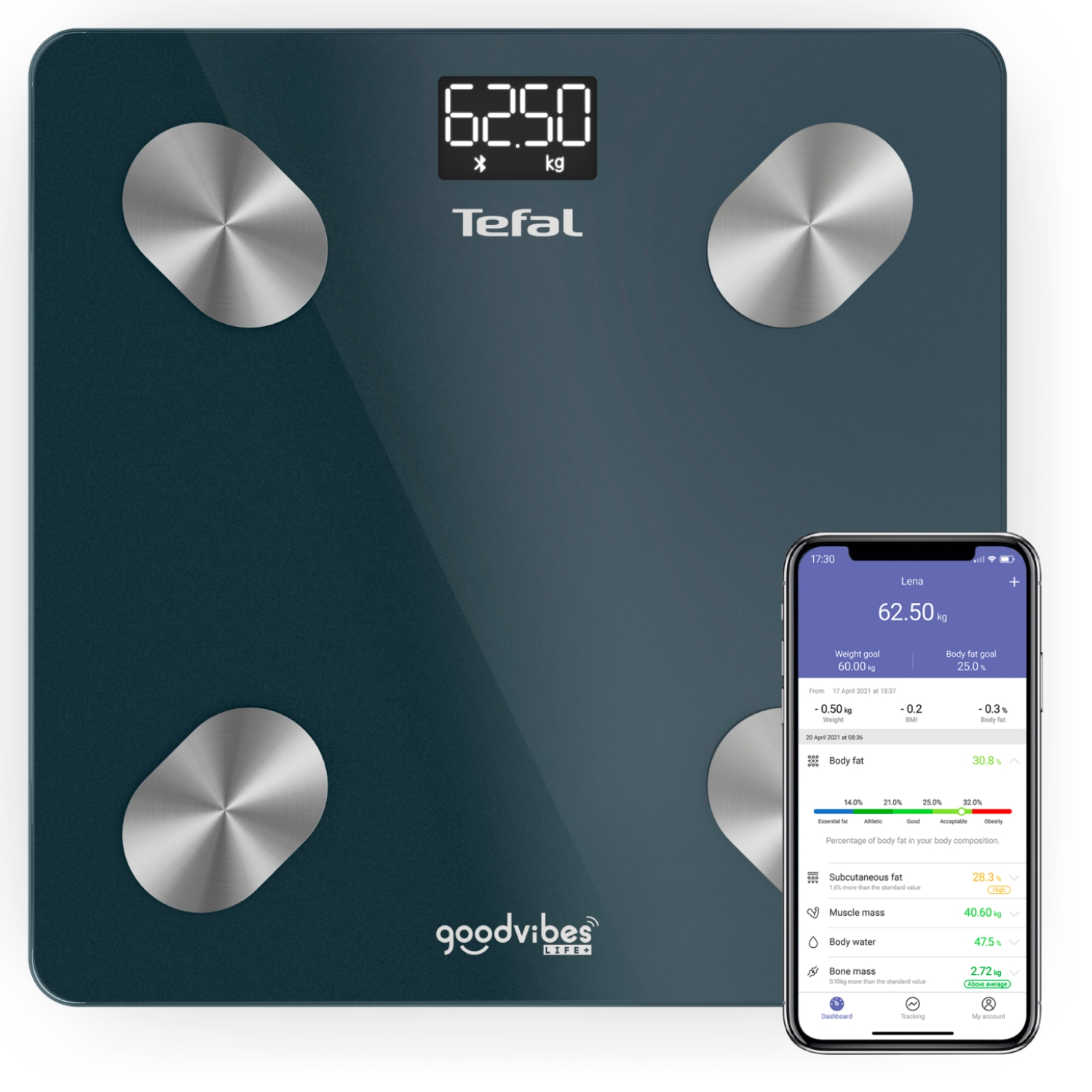 Ваги Tefal підлогові Smart, 180кг, Bluetooth, AAAx3 в комплекті, скло, чорний - 2