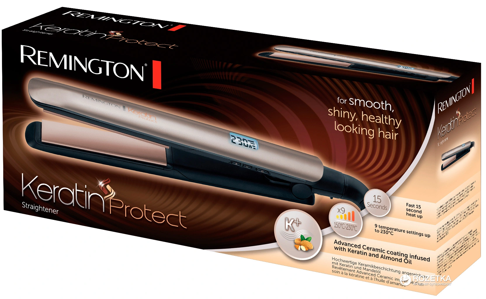 Випрямляч Remington Keratin Protect, 50Вт, режимів-9, 150-230С, дисплей, кераміка, сріблястий - 2