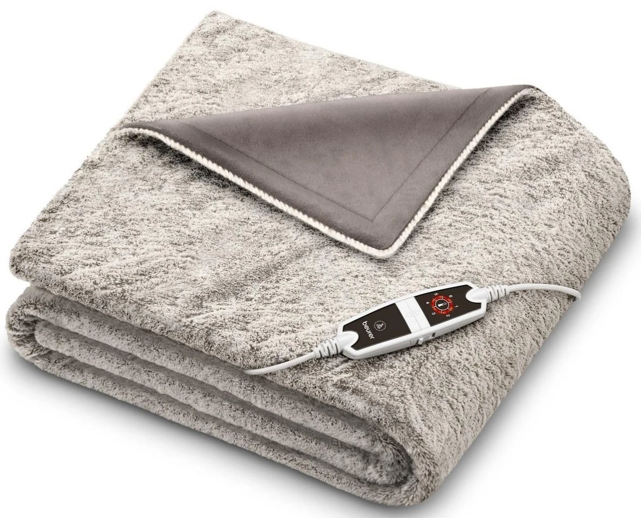 Електроковдра Beurer, від мережі, 200х150см, 150Вт, 6 режимів, фліс, плюш, сірий