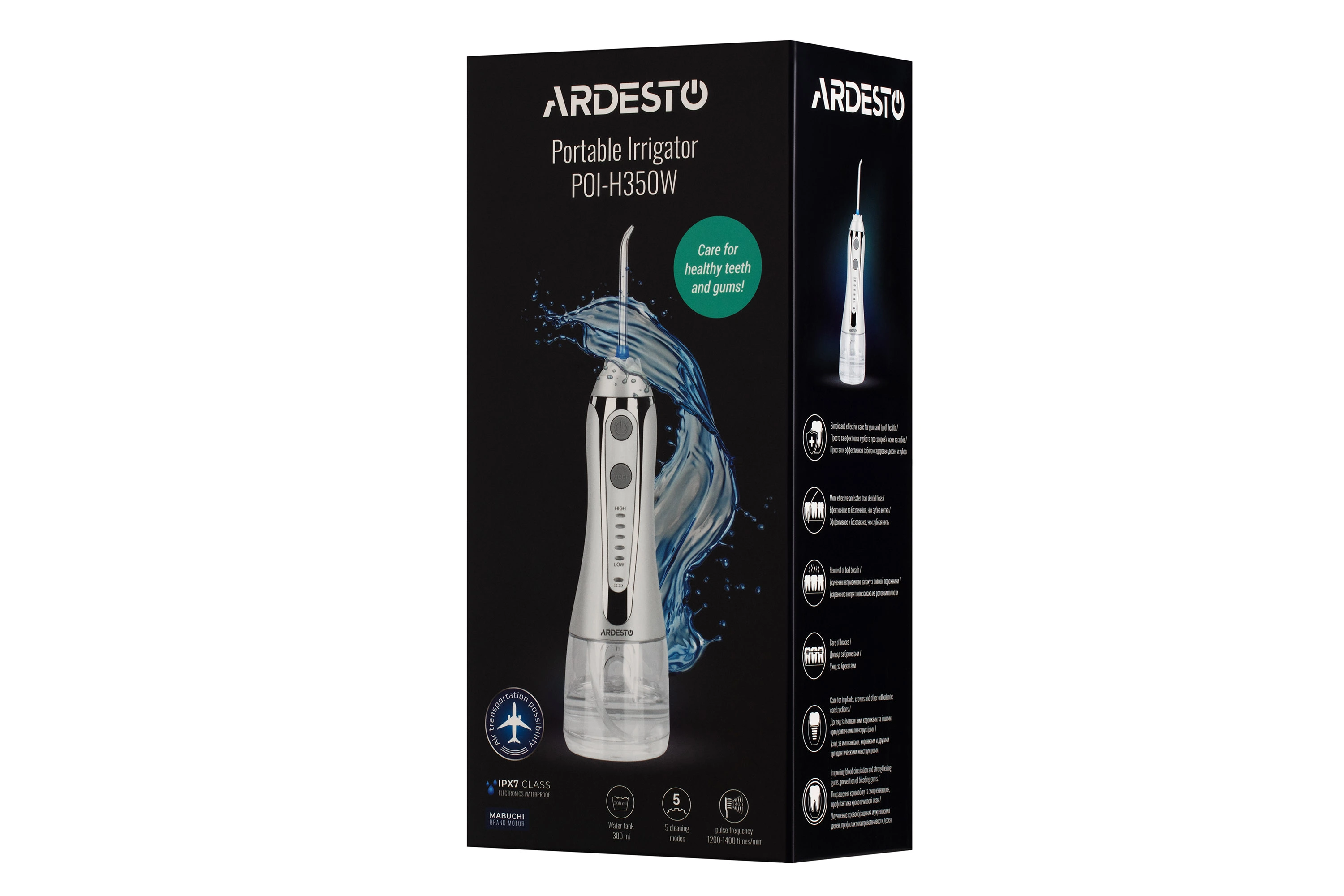 Іригатор Ardesto портативний, чаша 300 мл, акумулятор в комплекті, чохол, 7 насадок, білий - 2