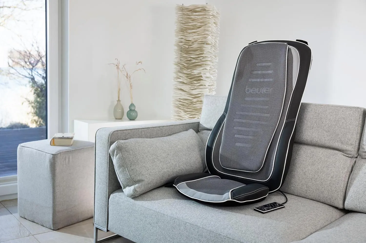 Масажер Beurer для тіла, від мережі, накидка на сидіння, 3 режими, шиацу, підігрів, сірий, екошкіра - 2