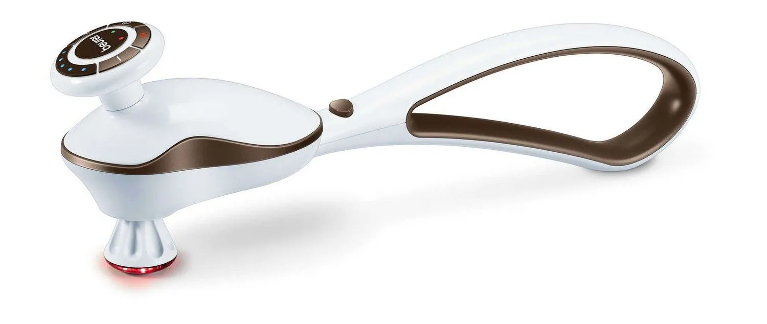 Масажер Beurer для тіла, літій-іонний акум., 120 хв роботи, 5 режимів, 4 насадки, біло-коричневий