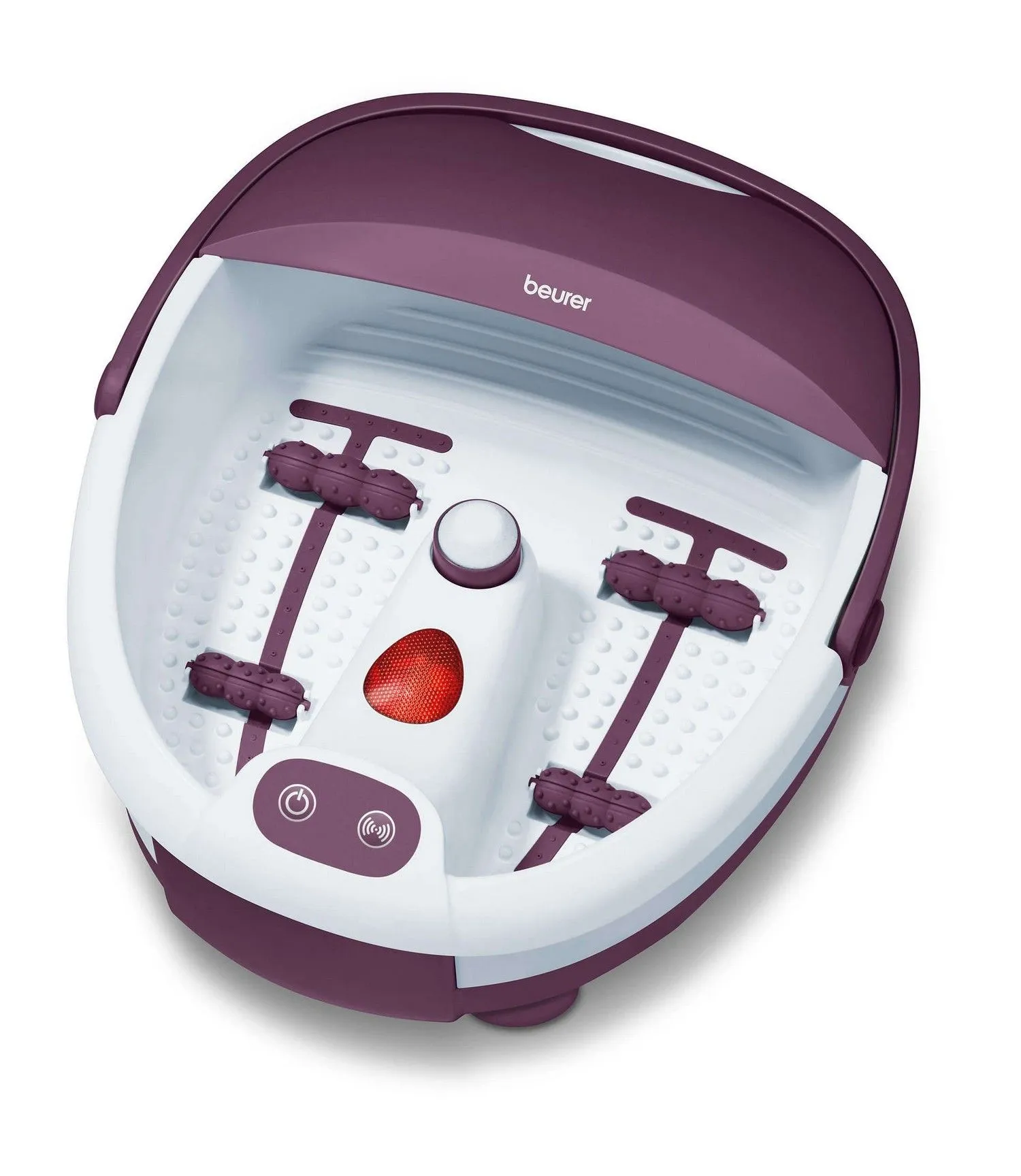 Масажна ванночка Beurer для ніг, від мережі, 3 насадки, підтрим. температури води, біло-фіолетовий
