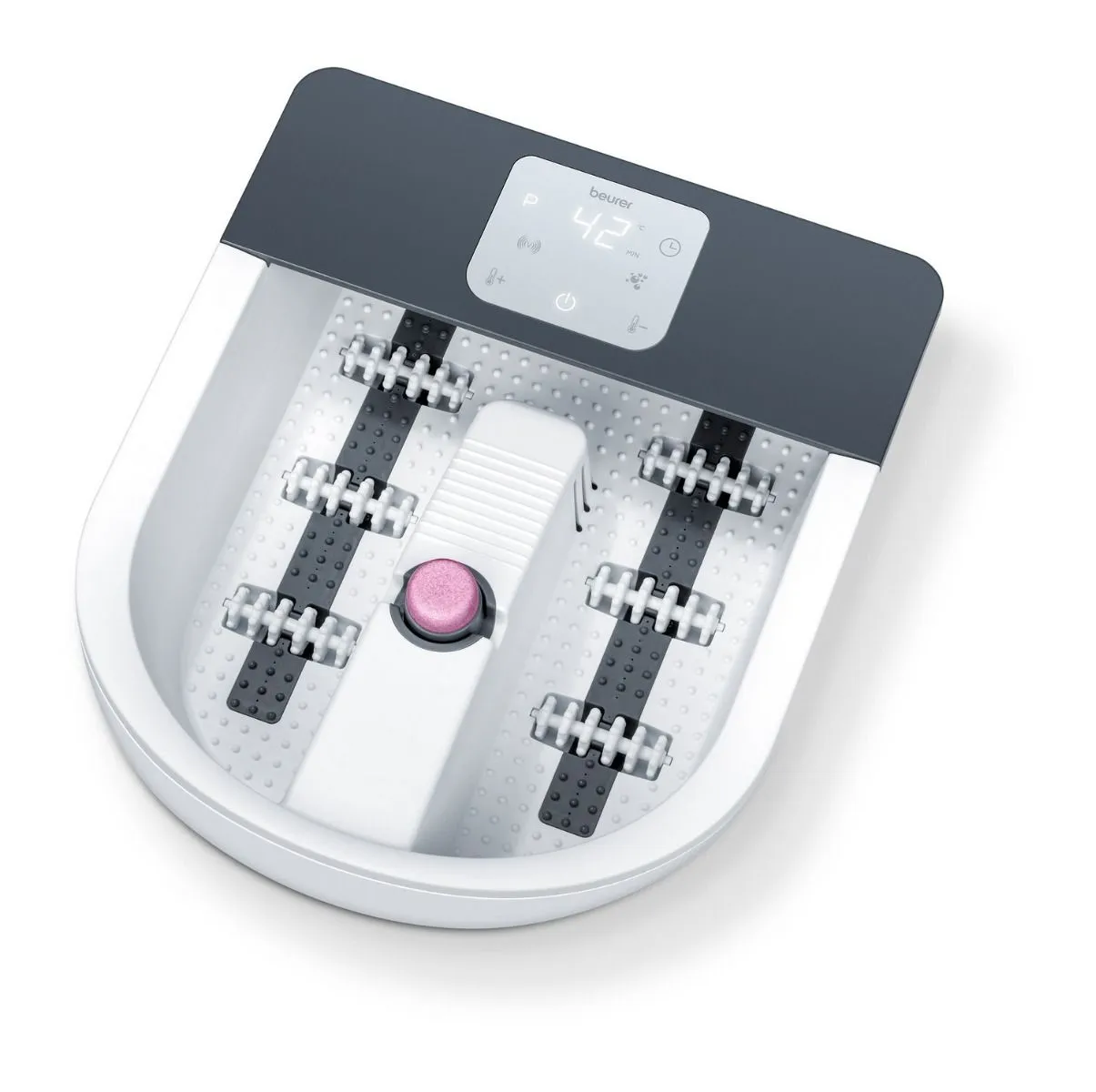 Масажна ванночка Beurer для ніг, від мережі, 3 насадки, підтрим. температури води, сенс. керув., біл