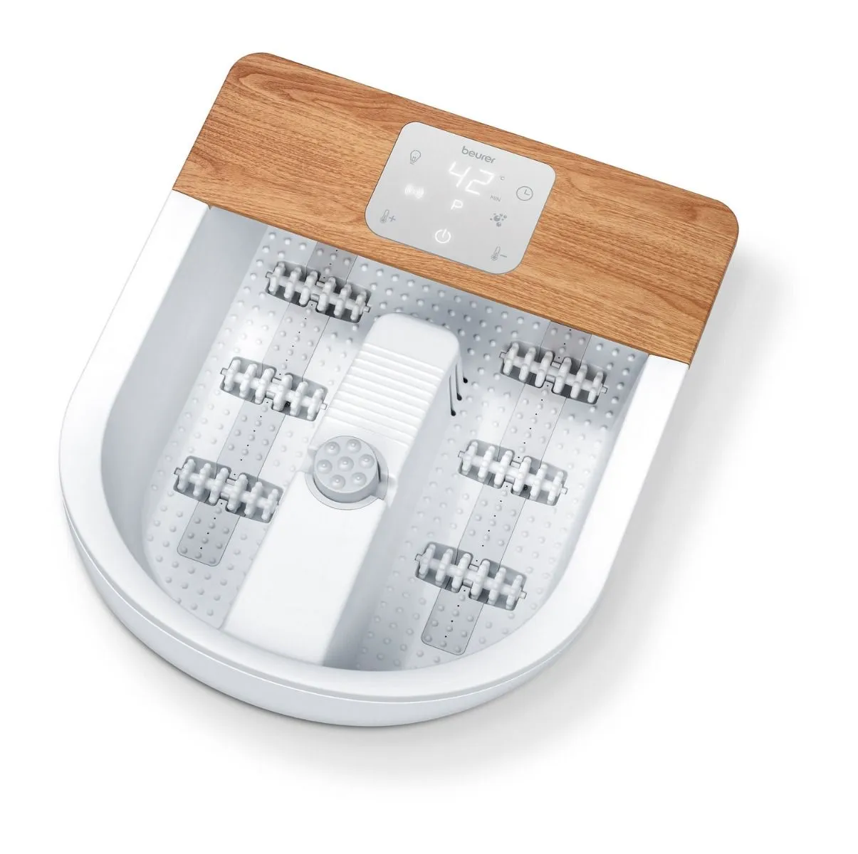 Масажна ванночка Beurer для ніг, від мережі, 3 режими, 3 насадки, сенс. керув., біло-коричневий