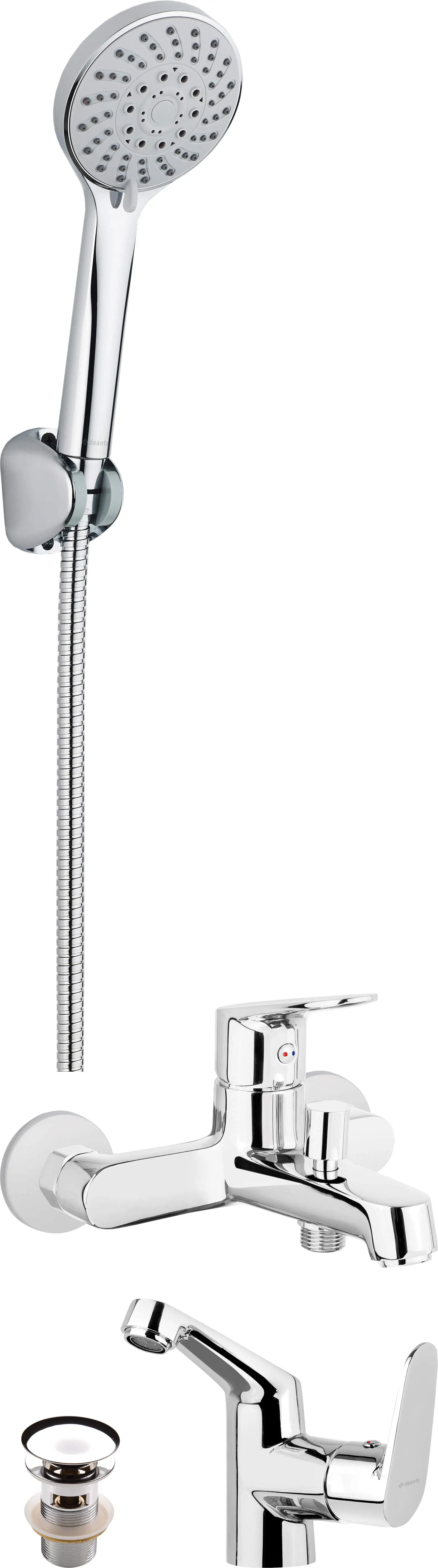 Набір змішувачів Deante 3в1 Chaber, BGC_010M + BGC_021N + NEE_041K,  (ванна, раковина, душ), срібляс