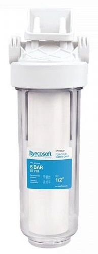 Фільтр магістральний Ecosoft 10", прозора колба, підключення 1/2, з поліпропіленовим картриджем