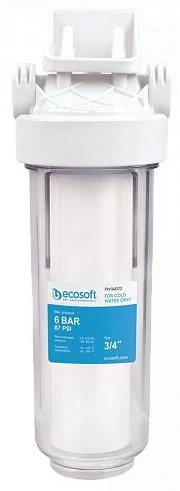 Фільтр магістральний Ecosoft 10", прозора колба, підключення 3/4, з поліпропіленовим картриджем