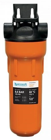 Фільтр магістральний Ecosoft 10" для гарячої води, підключення 1/2" латунь, з поліпропіленовим картр