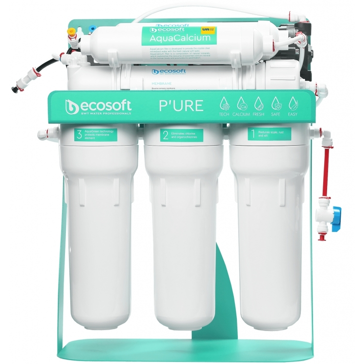 Фільтр зворотного осмосу Ecosoft P’URE AQUACALCIUM Mint з помпою на станині, мембрана 75gpd DuPont,