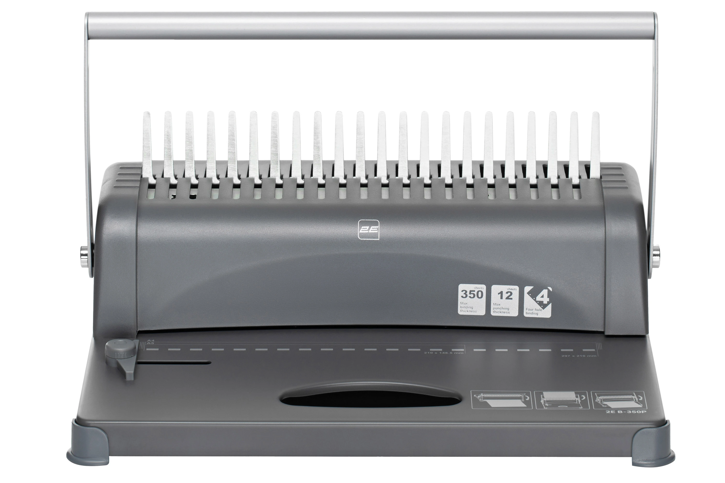 Біндер 2E B-350P, перфорація 12стор, палітурка 350стор, 21 ніж, діркопробивач - 2