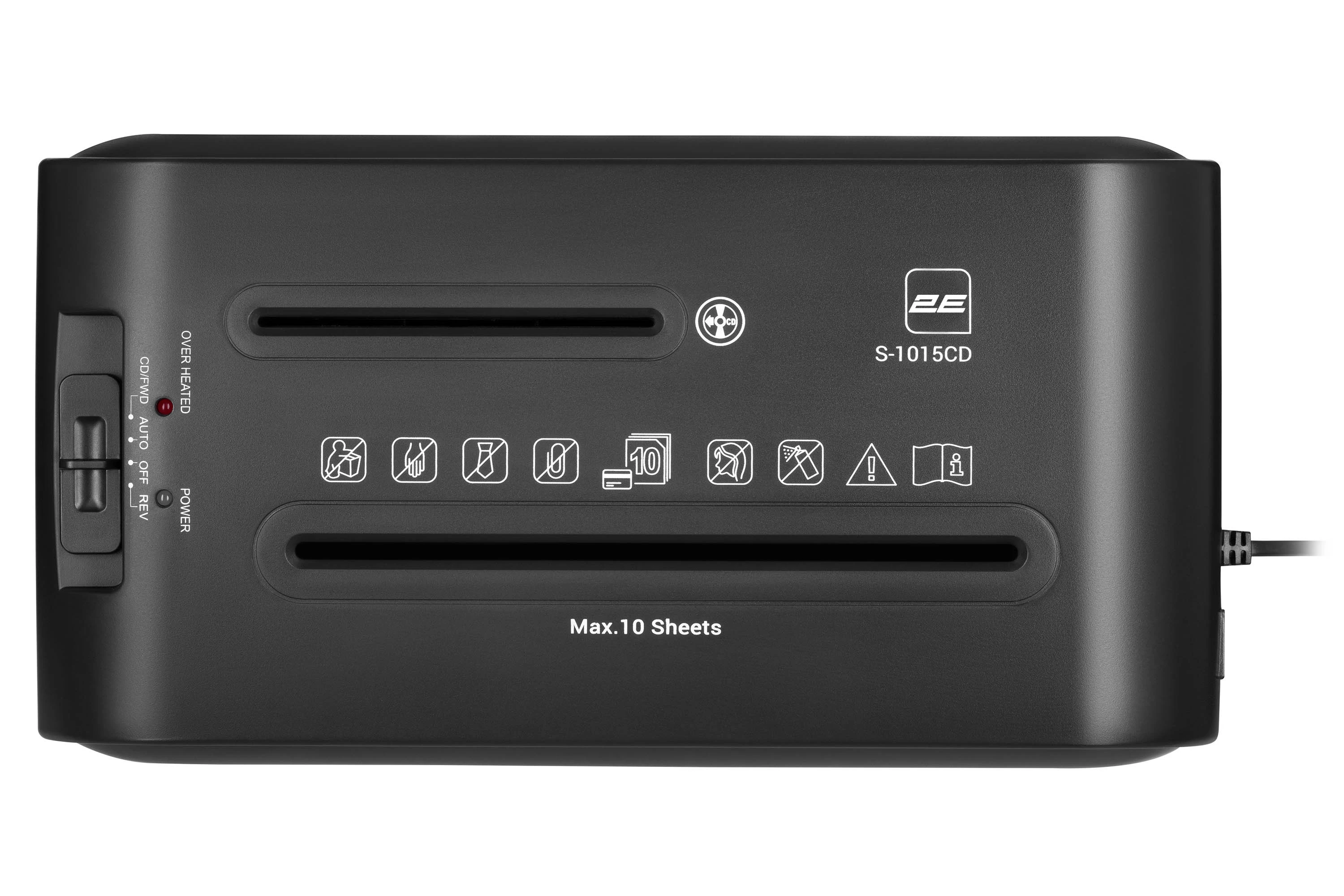 Знищувач документів 2E S-1015CD до 10 аркушів, перехресна різка 4x35 мм, 12.5л + різка CD - 2