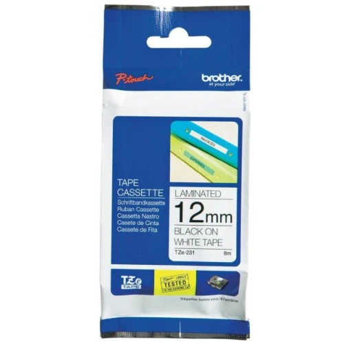 Стрічка Brother 12mm Laminated біла, друк чорним