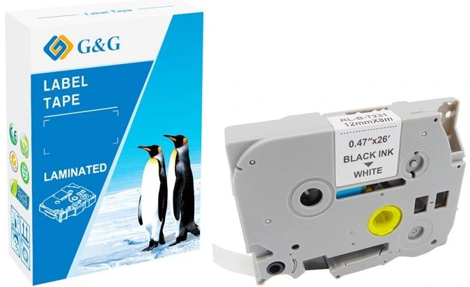 Термо-стрічка G&G до Brother 12мм ламінована, чорна на білому