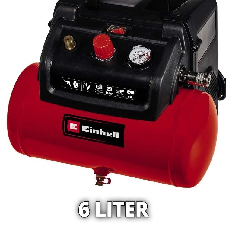 Компресор повітряний безмасляний Einhell TC-AC 190/6/8 OF, 1200Вт, 6л, 190л/хв, 8бар, 8.9кг - 7