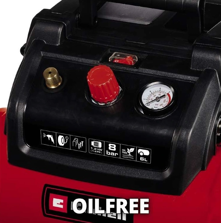 Компресор повітряний безмасляний Einhell TC-AC 190/6/8 OF, 1200Вт, 6л, 190л/хв, 8бар, 8.9кг - 8