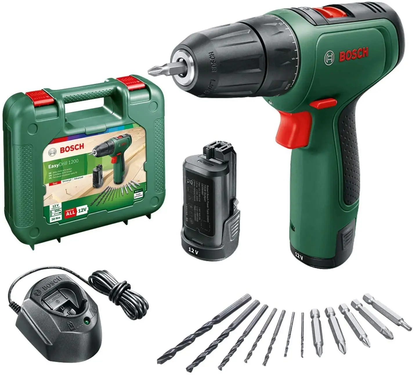 Шурупокрут-дриль акумуляторний Bosch EasyDrill 1200 12В 2х1.5А·год 30Нм 0-400·1500об/хв 0.94кг набір