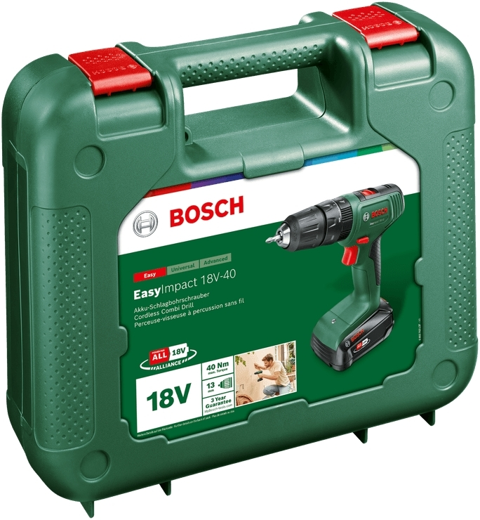 Шурупокрут-дриль акумуляторний Bosch EasyImpact 18V-40 18В 1х1.5А·год 20·38Нм 0-430·0-1650об/хв кейс - 2
