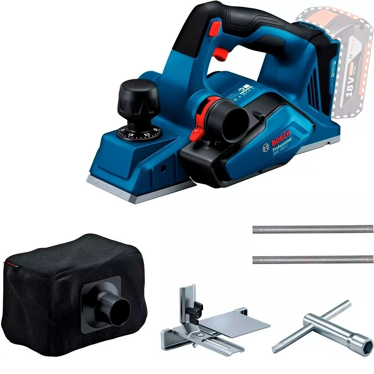 Рубанок акумуляторний Bosch Professional GHO 185-LI 18В 82мм стругання до 2.6мм паз до 9мм без АКБ т