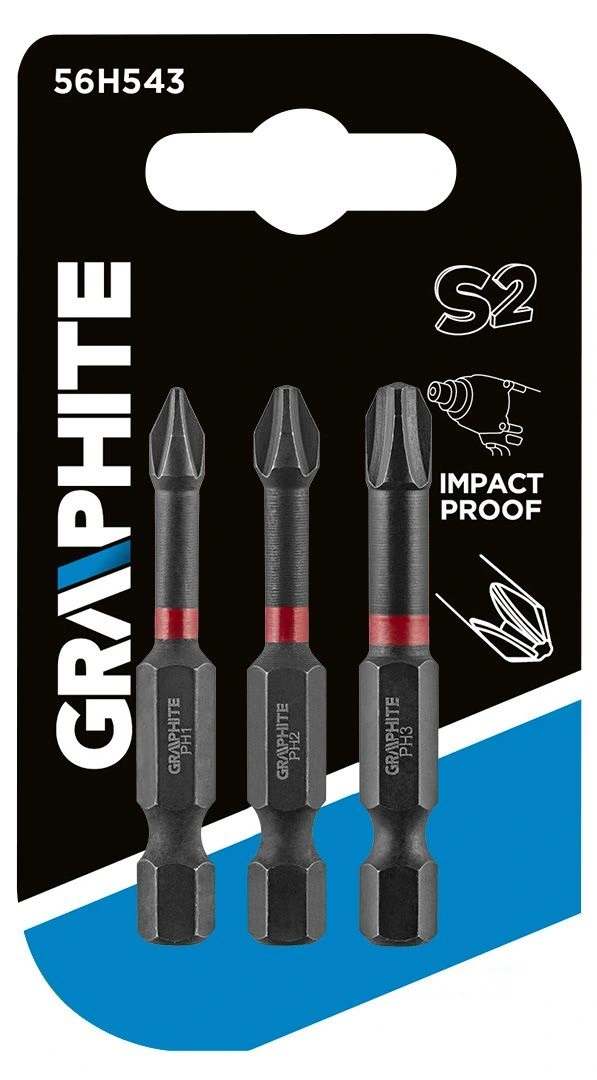 Біти GRAPHITE, набір 3шт, 1/4", ударні, PH, 50мм, сталь S2 - 2