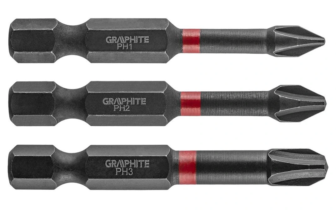 Біти GRAPHITE, набір 3шт, 1/4", ударні, PH, 50мм, сталь S2