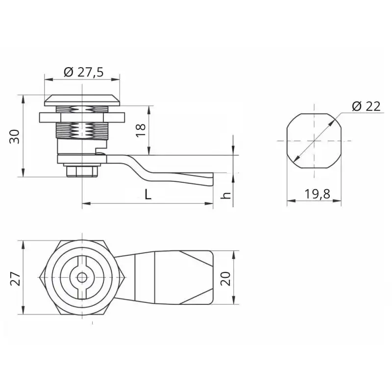 Замок на двері електрошафи RZ L182C.А.1-10445, метелик, поліамідний - 3