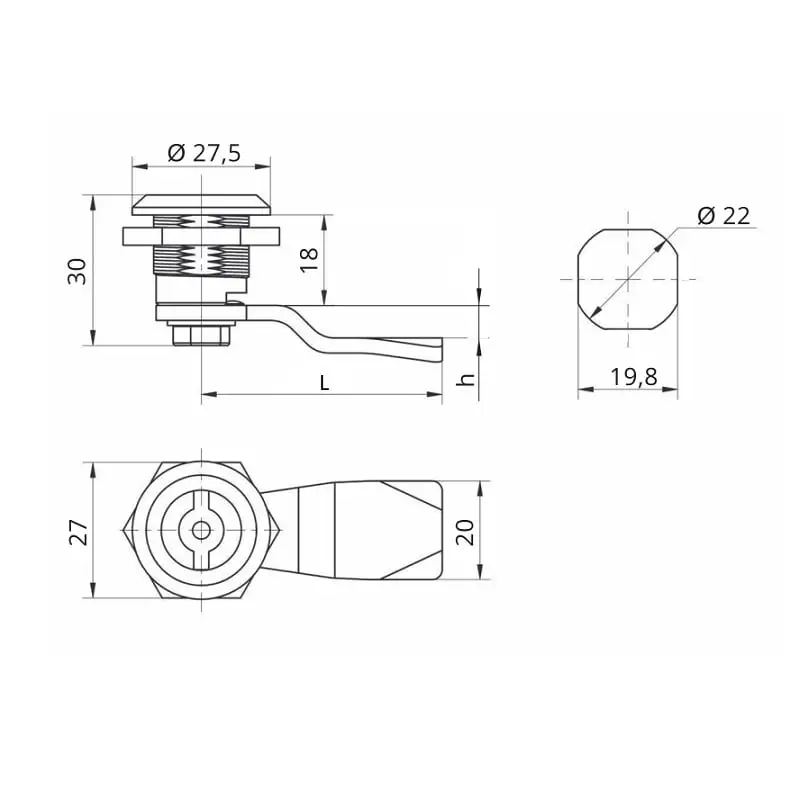 Замок поліамідний RZ L1821.A.1-1084590, вст. метелик, h=8 мм, вигин 90° - 4