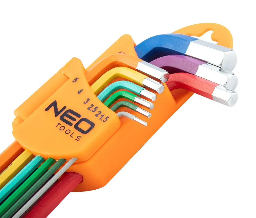 Ключі шестигранні Neo Tools, набір 9шт, кулястий наконечник, кольорові, сталь S2, 1.5-10мм - 6