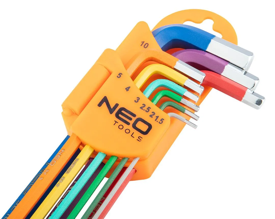 Ключі шестигранні Neo Tools, набір 9шт, кулястий наконечник, кольорові, сталь S2, 1.5-10мм - 5