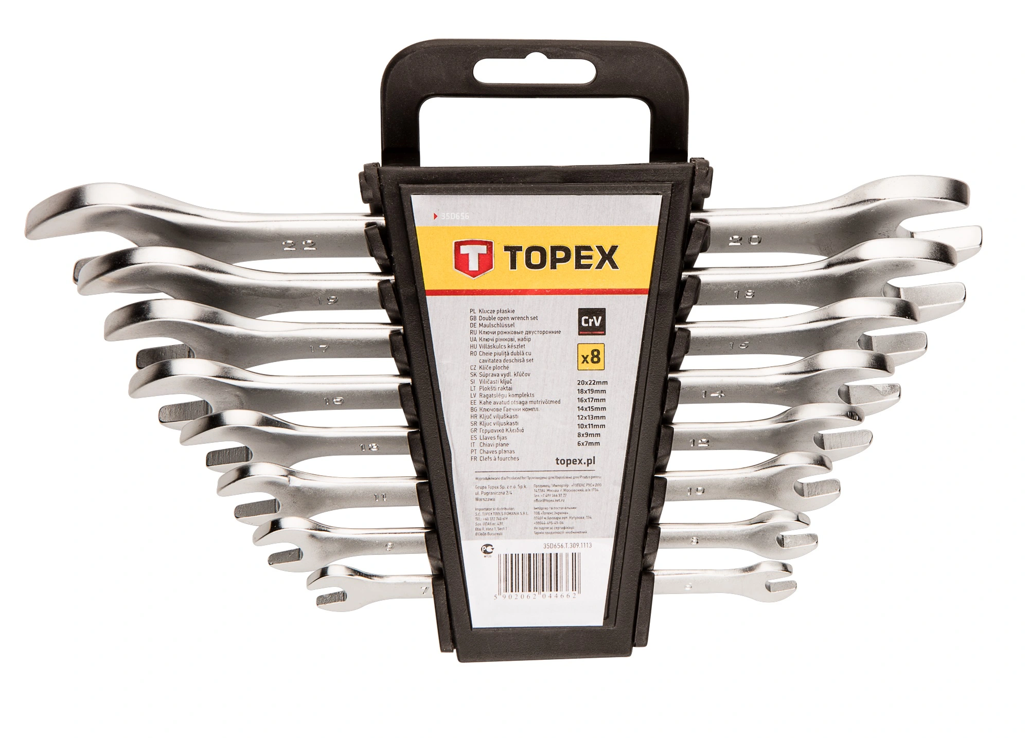 Ключі гайкові TOPEX, набір 8шт, двосторонні, 6-22мм, CrV