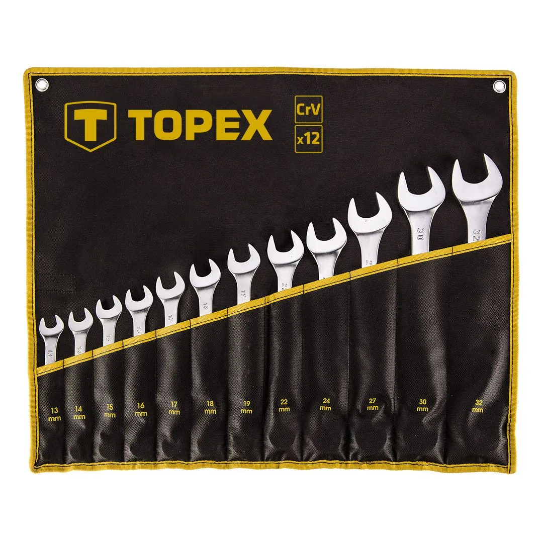 Ключі гайкові TOPEX, набір 12шт, комбіновані, 13-32мм, CrV, чохол-скручування