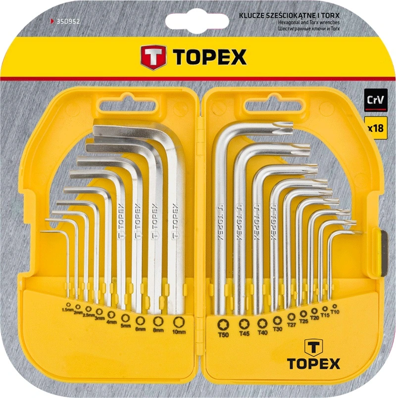 Ключі шестигранні та Torx TOPEX, набір 18шт, CrV, 1.5-10мм, T10-T50 - 2