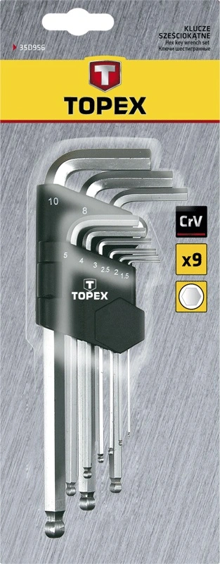 Ключі шестигранні TOPEX, набір 9шт, довгі, кулястий наконечник, CrV, 1.5-10мм - 2