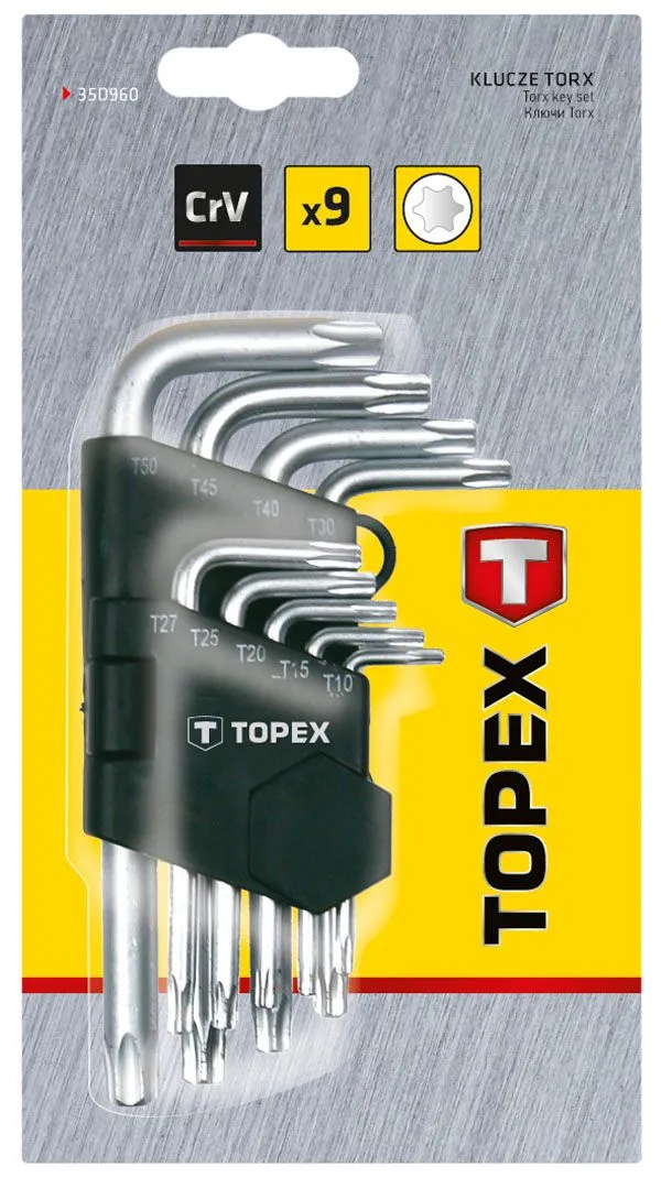 Ключі Torx TOPEX, набір 9шт, короткі, CrV, T10-T50 - 2