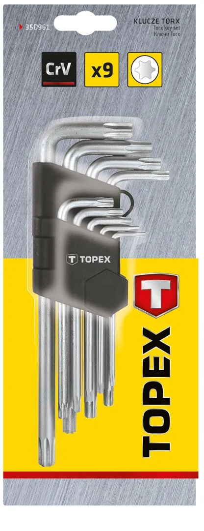Ключі Torx TOPEX, набір 9шт, довгі, CrV, T10-T50 - 2