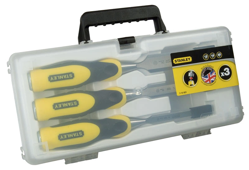Стамеска Stanley DynaGrip, набір 3шт, 12,18,25см, кейс - 3