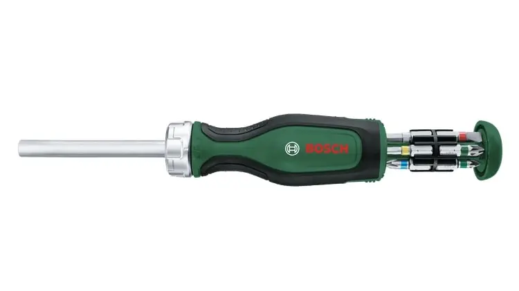 Викрутка Bosch з тріскачкою, 12 насадок, руків'я PC+ABS+TPR , 207мм, сталь CrV - 7