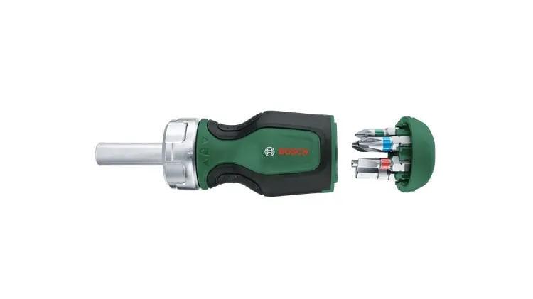 Викрутка Bosch з тріскачкою, 6 насадок, руків'я TPR (PZ1,PZ2,PH2,SL4,TX25,HEX5), 111мм, сталь CrV - 6