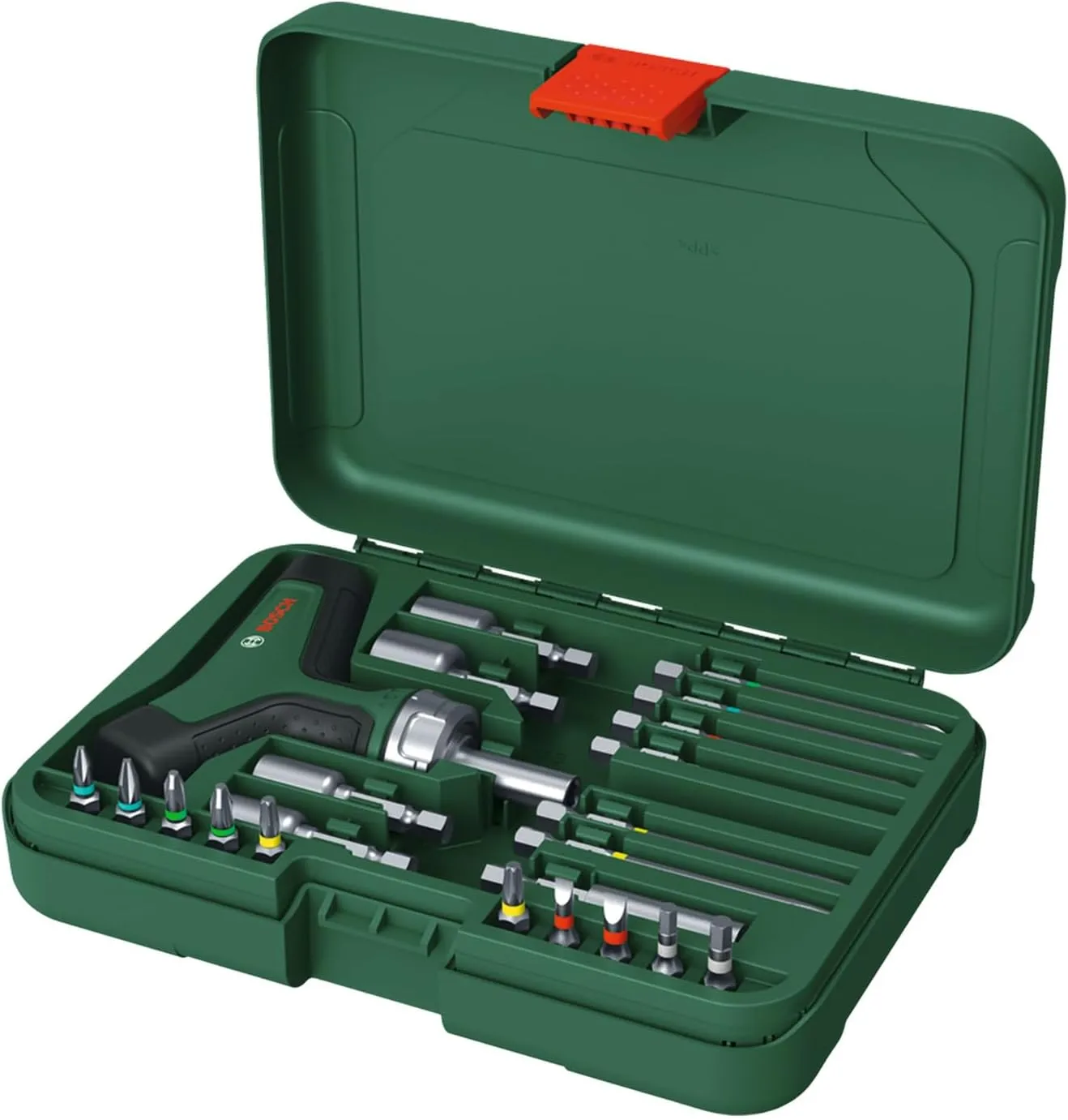 Викрутка Bosch з тріскачкою, Т-подібне руків'я, 20 насадок, 109мм, кейс, сталь CrV - 2